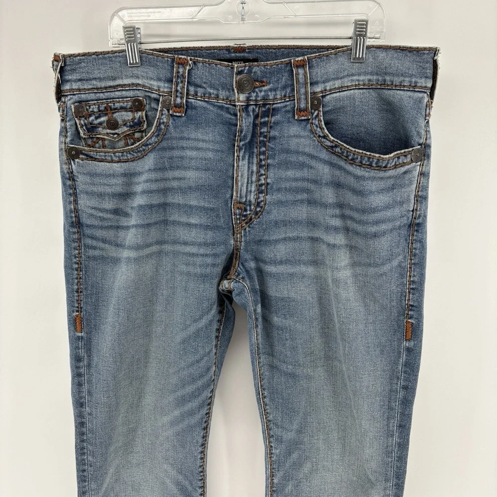 True Religion Rocco Relaxed Skinny Jeans 36X34 Thick Stitch Big T Flap Pocket